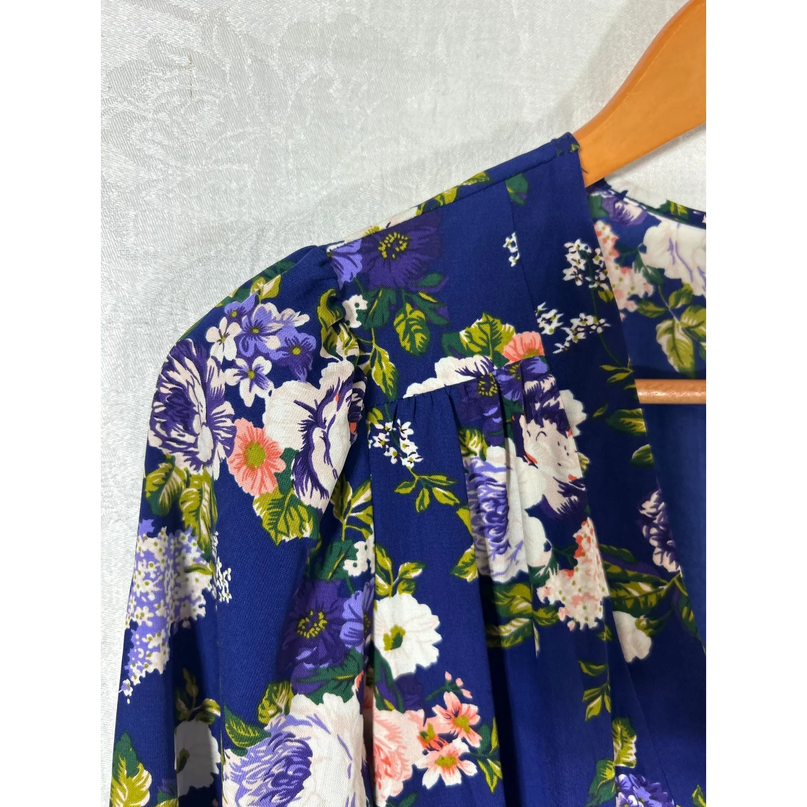 Lulus Faux Wrap Dress Medium Blue Floral NEW Long Sleeve Knee Length - Image 7