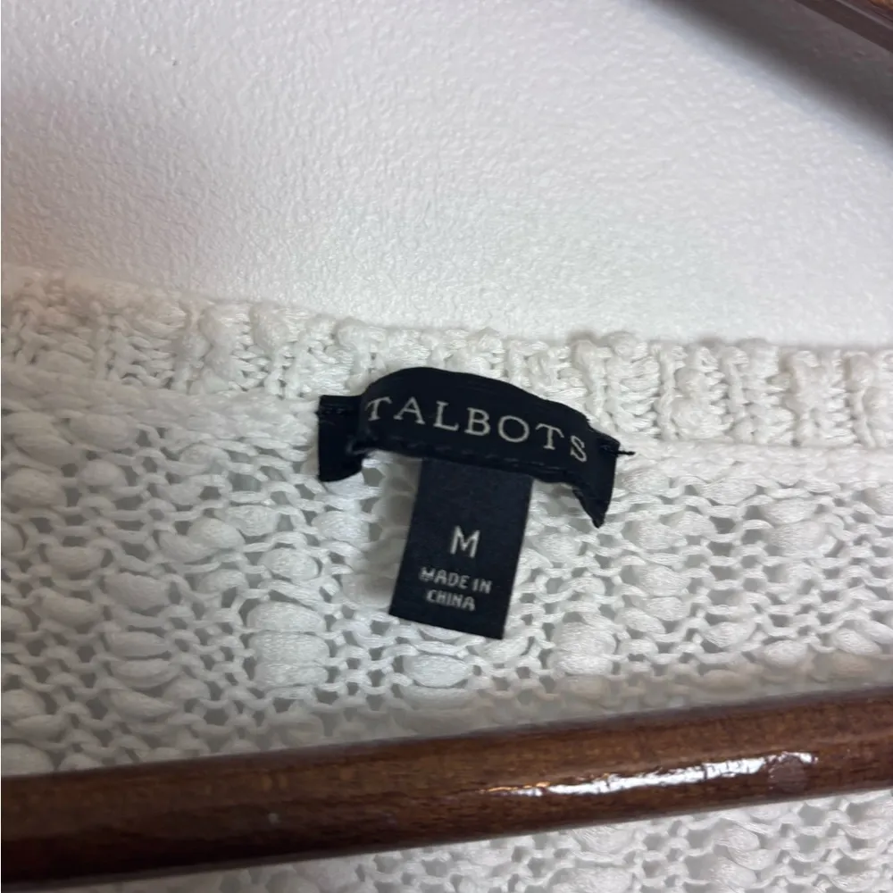 Talbots White Bubble Knit 100% Cotton Popcorn Textured V-neck Sweater - Image 7