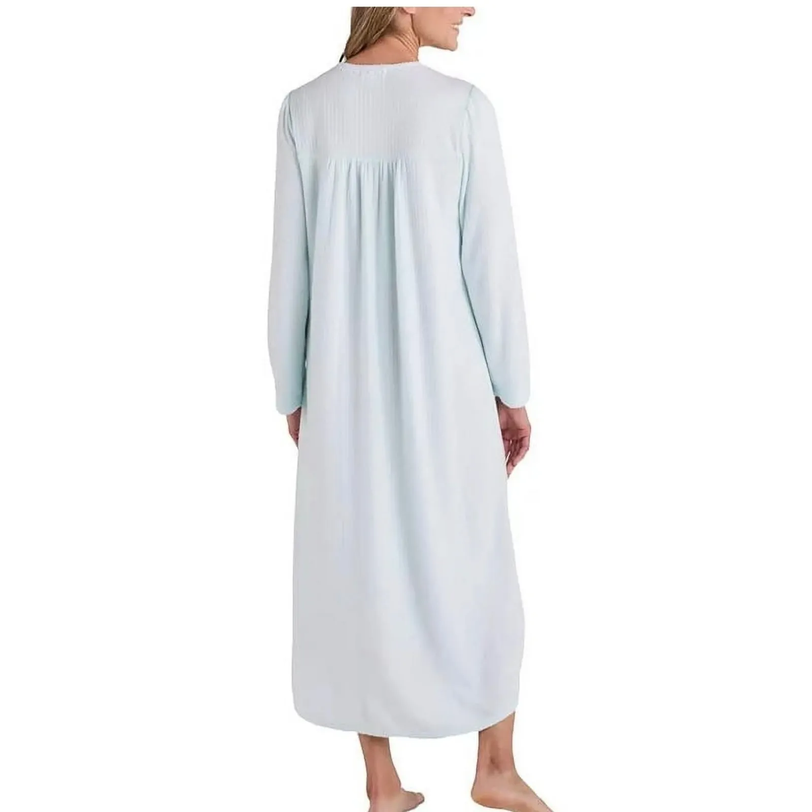 Brand New Miss Elaine Women's Size M Aqua Paisley Print Lace Trim Nightgown Blue Size M - Image 2