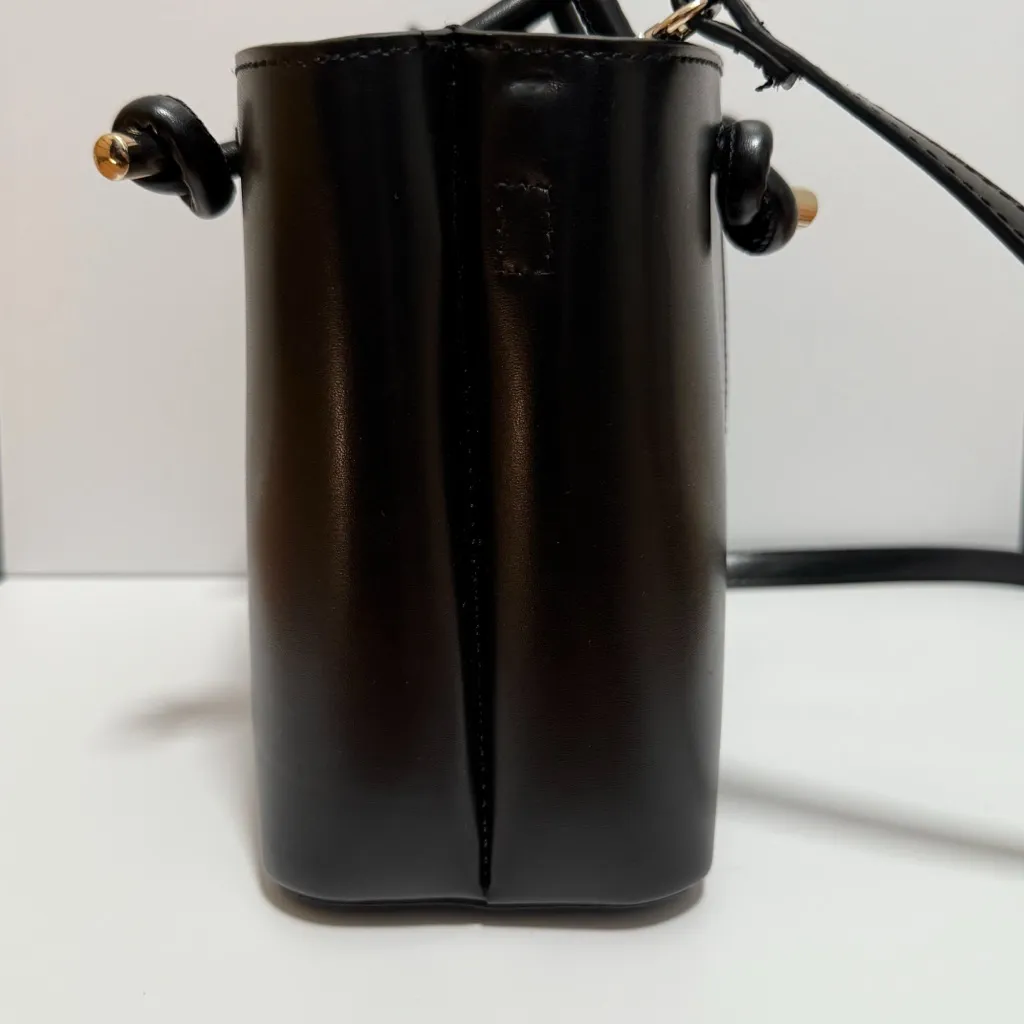 Zara black mini city tote structured chic bucket bag vegan leather purse minimal - Image 6