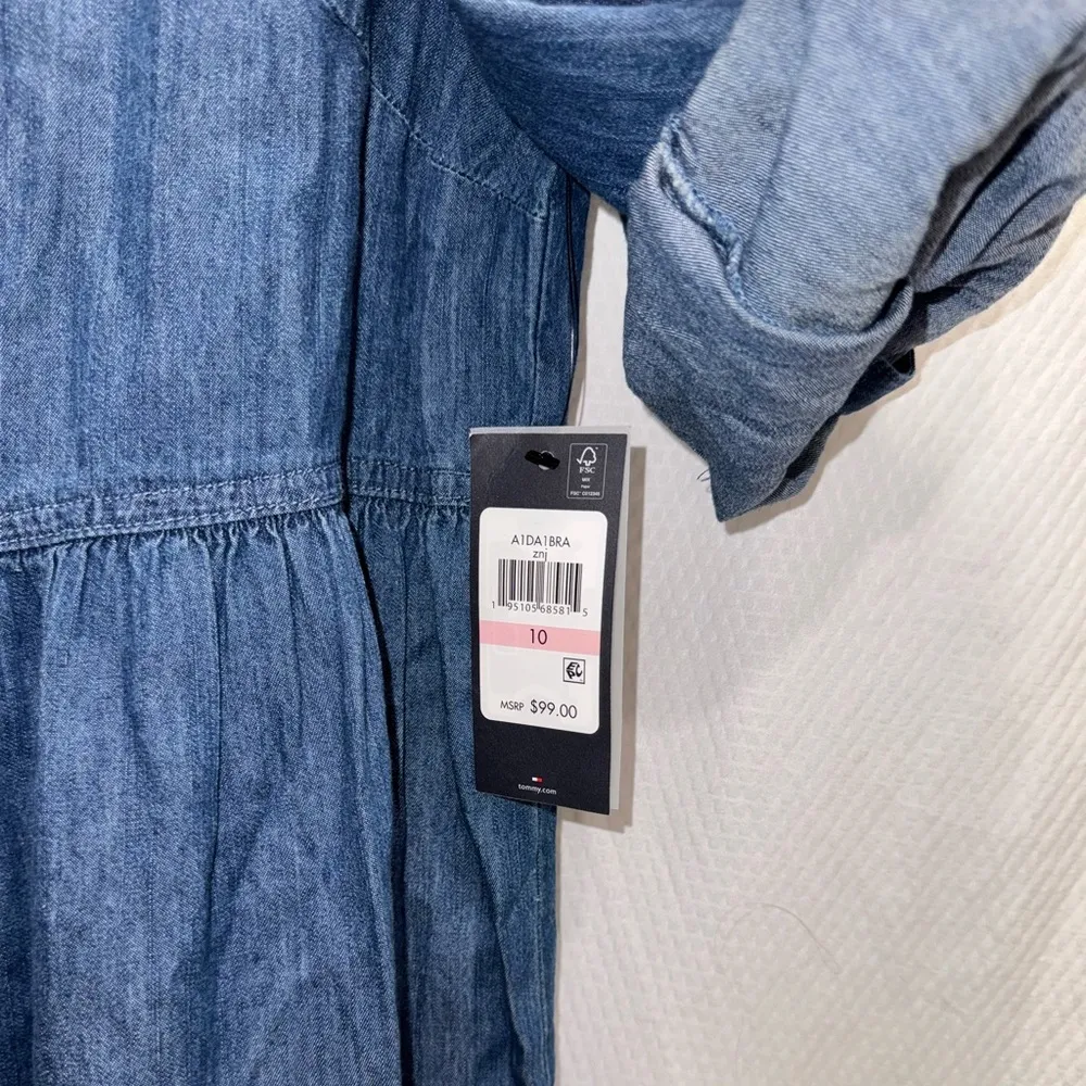 New TOMMY HILFIGER Chambray Shirt Dress Dark Denim Navy Blue Popover-Size 10 - Image 11