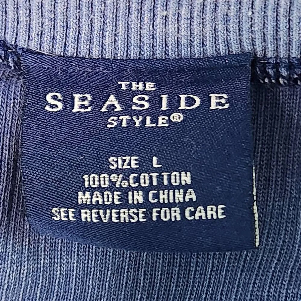 The Seaside Style Seaside Distressed Ribbed Blue Pullover Sweatshirt Size Large - Image 7