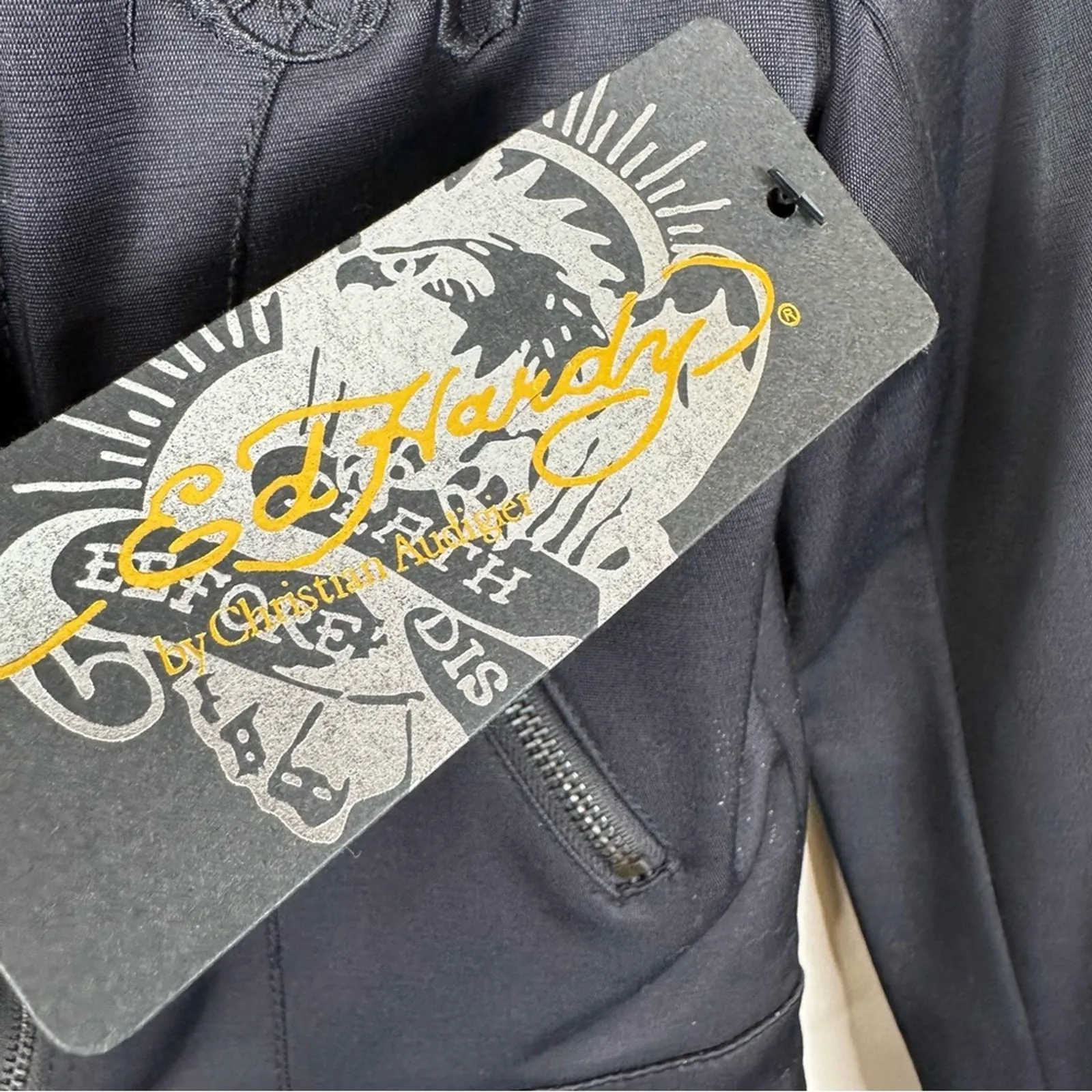 NEW Ed Hardy Vintage Jacket Womens XS Black Moto Vintage Deadstock Y2K Coat - Image 6