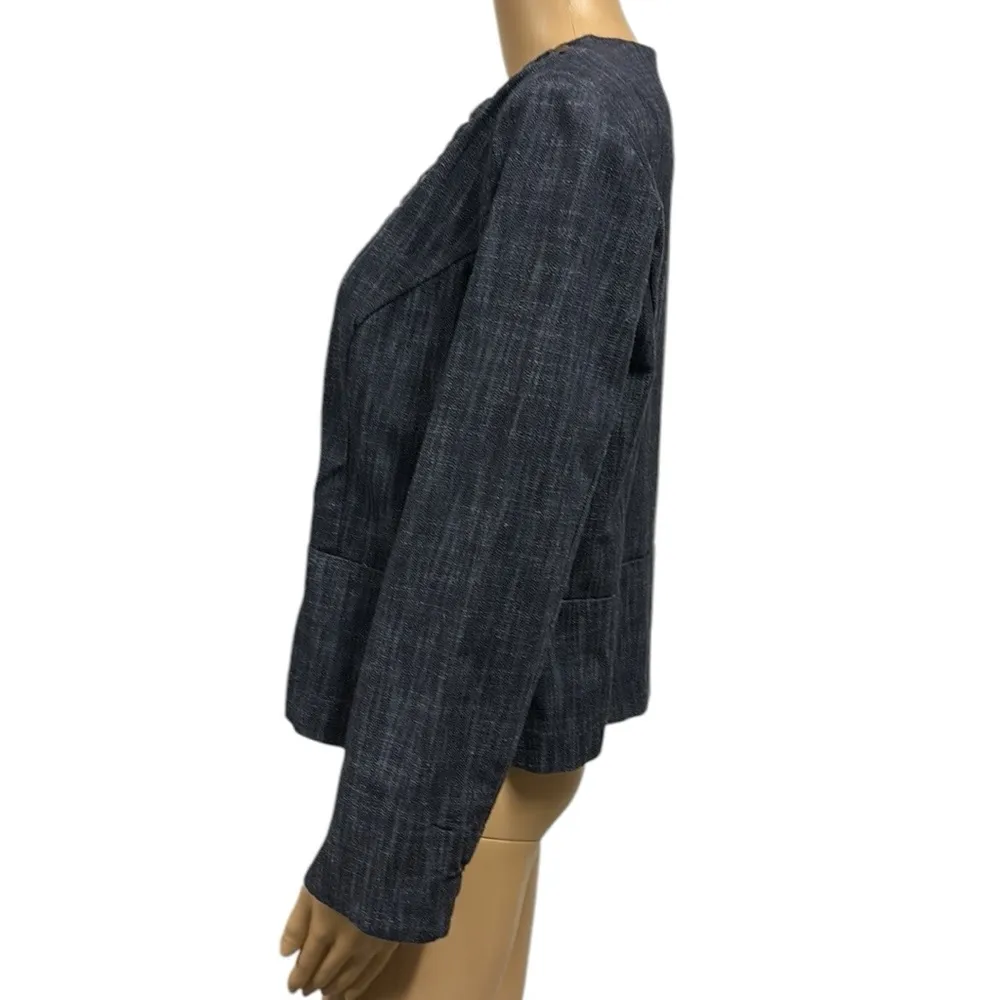 JM Collection Denim Zip Up Studded Long Sleeve Blue Jean Jacket Womens Petite 10 - Image 2