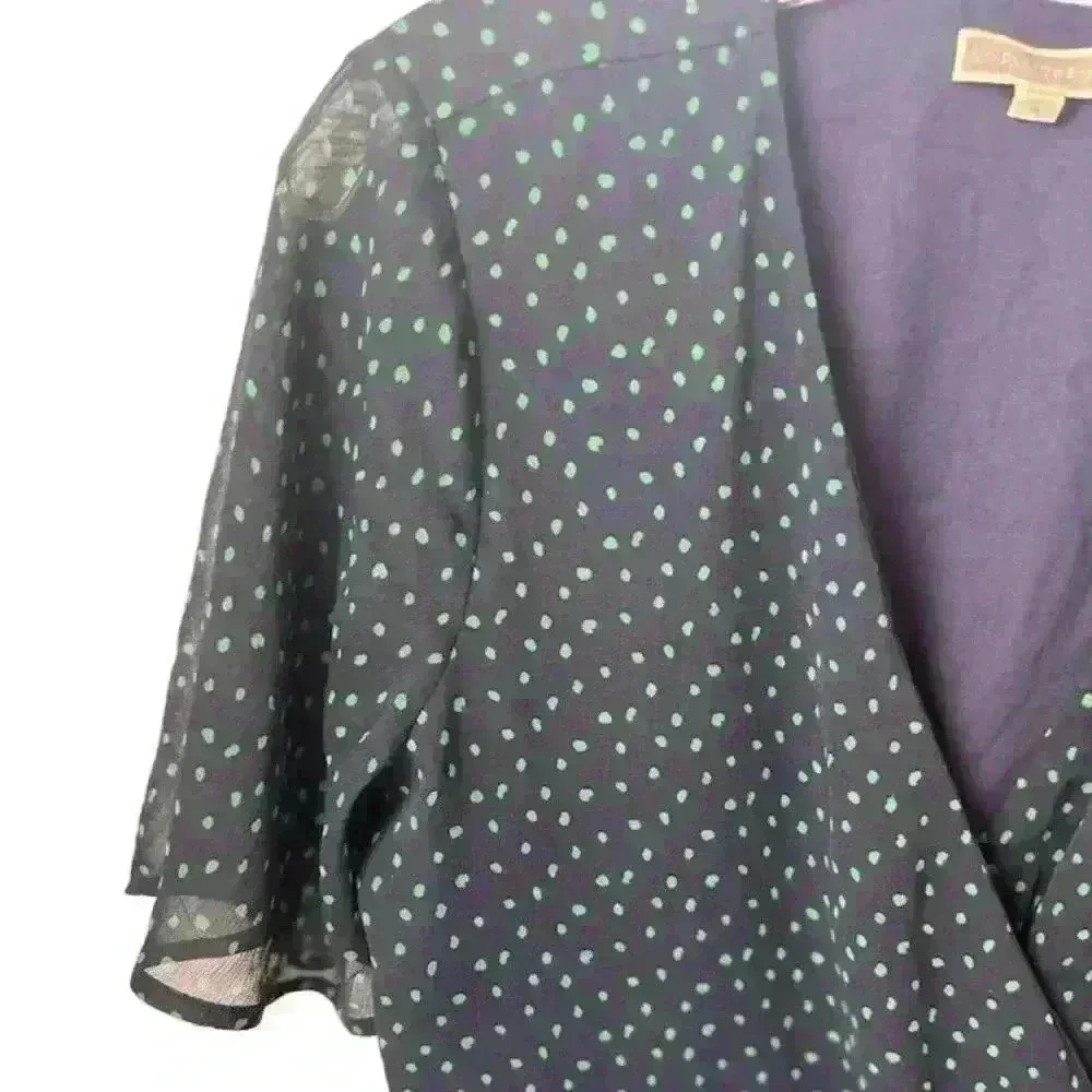 Pleoine Women's Polka Dot Faux Wrap Tie Blouse Navy with dots Green Size M - Image 10
