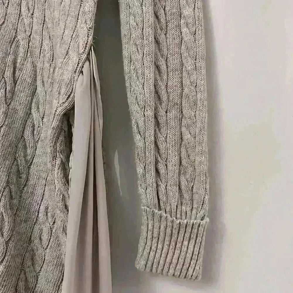 Boston Proper Heather Gray Cable Chiffon Sash Tie
Waist Cardigan Sweater XS - Image 5