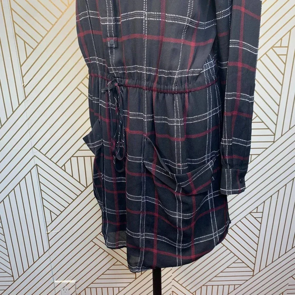 ALC A.L.C. Simona Shirt Dress Long Sleeve Check Plaid Silk Black Red Size 10‎ - Image 8