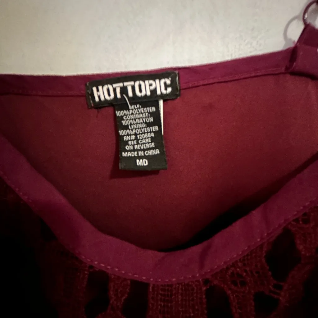Hot Topic Burgundy Mini Dress size medium with skull overlay detail. Halloween - Image 2