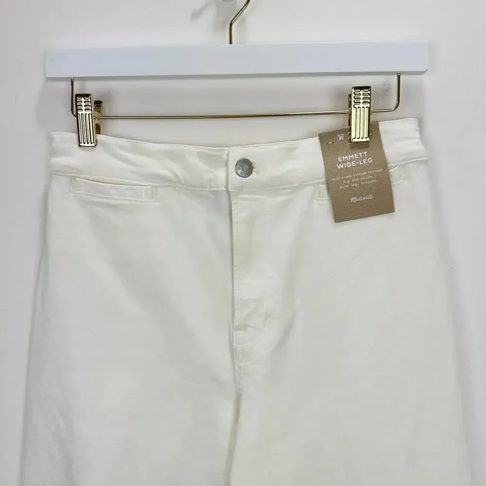 Madewell The Emmett Wide Leg Crop Jean Welt Pocket High Rise White US 26 NWT - Image 15