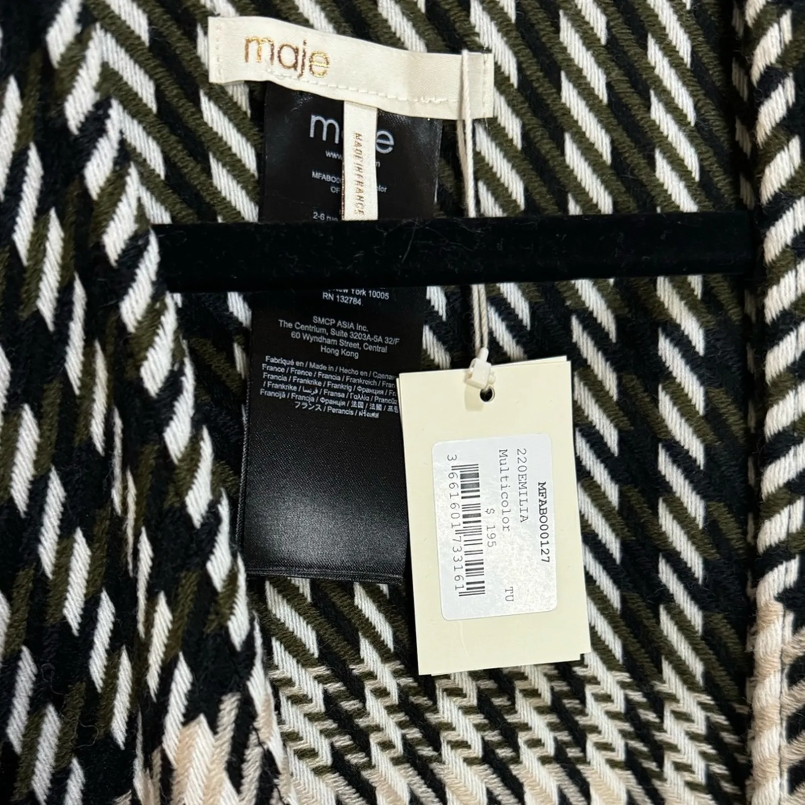 MAJE Emilie Houndstooth Print Cape Shawl Wrap OS - Image 7