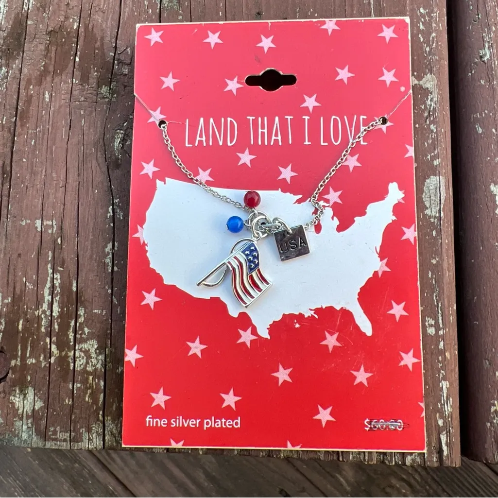 Land That I Love Fine Silver Plated American Flag Necklace,Patriotic USA, $60 - Image 6
