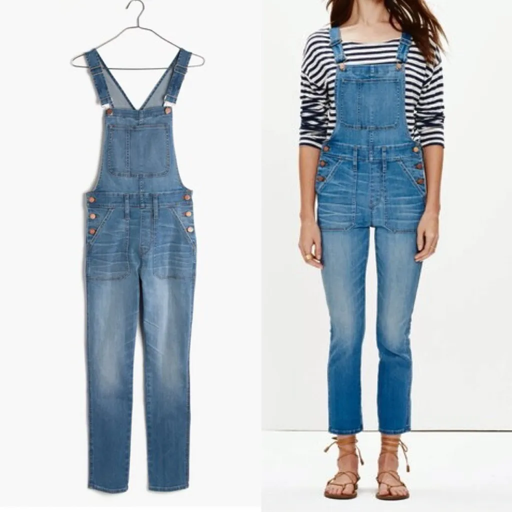 NWT Madewell Overalls Hewitt Wash Skinny Crop Denim Stretch Jeans Size Medium - Image 12