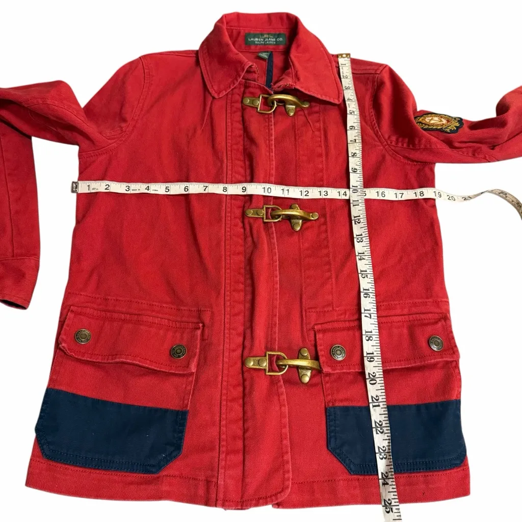 Vintage Ralph Lauren Womens Red Canvas Fireman Jacket Size Small - Image 2