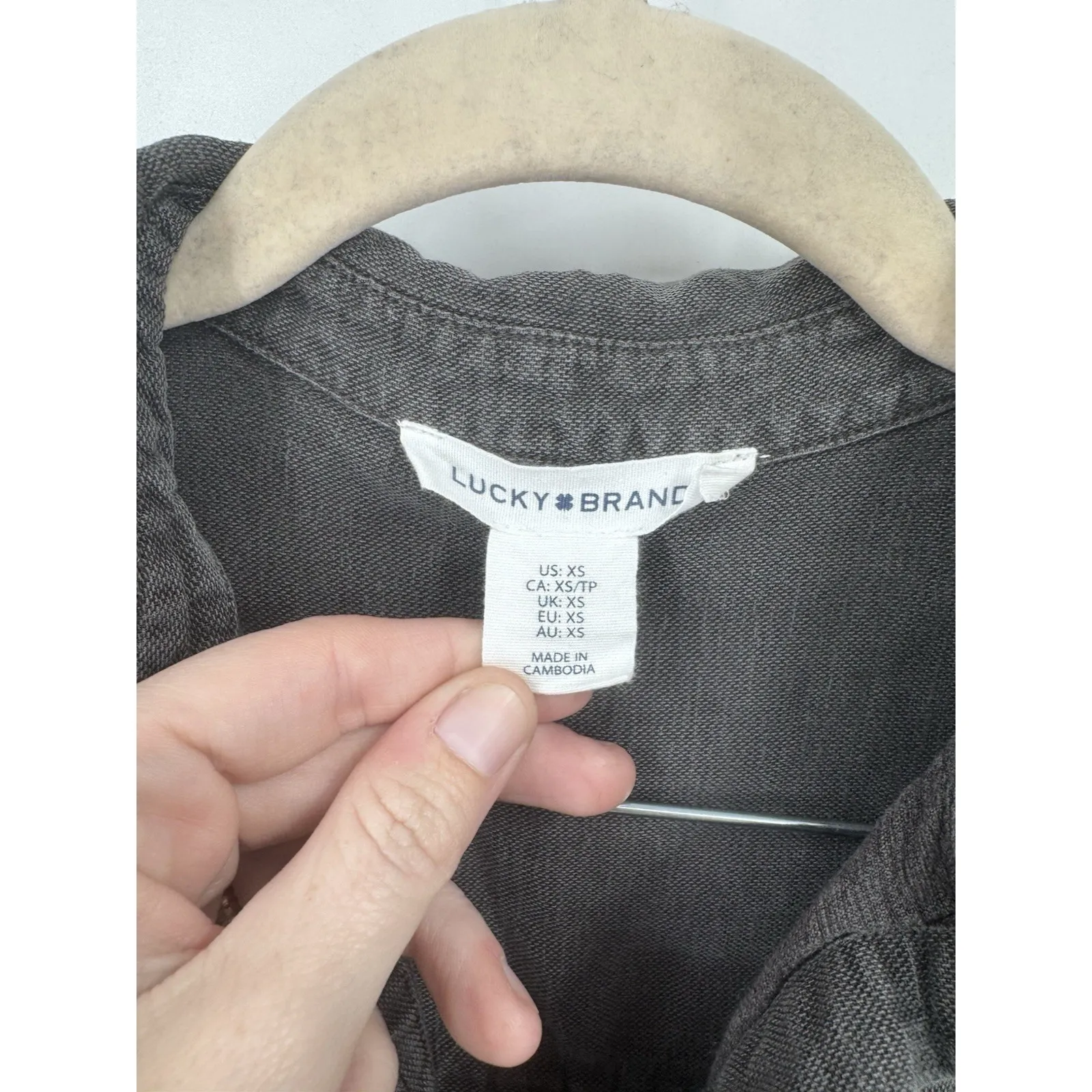 Lucky Brand Gray Linen Blend Mini Shirt Dress, Women Sz XSmall Western Indie - Image 3