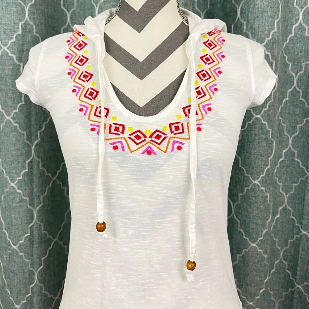 Athleta La Tara Embroidered White Hooded Beach Coverup Top - Size XXS - Image 3