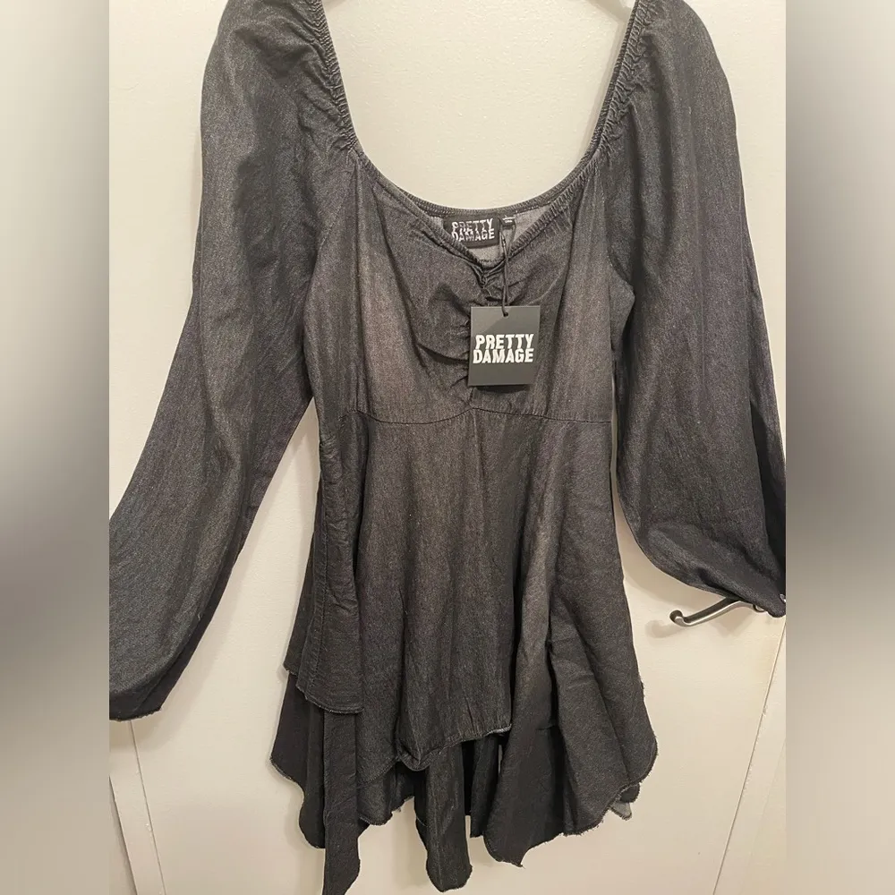 NWT Pretty Damage Black Denim Asymmetrical Dress Size L - Image 3