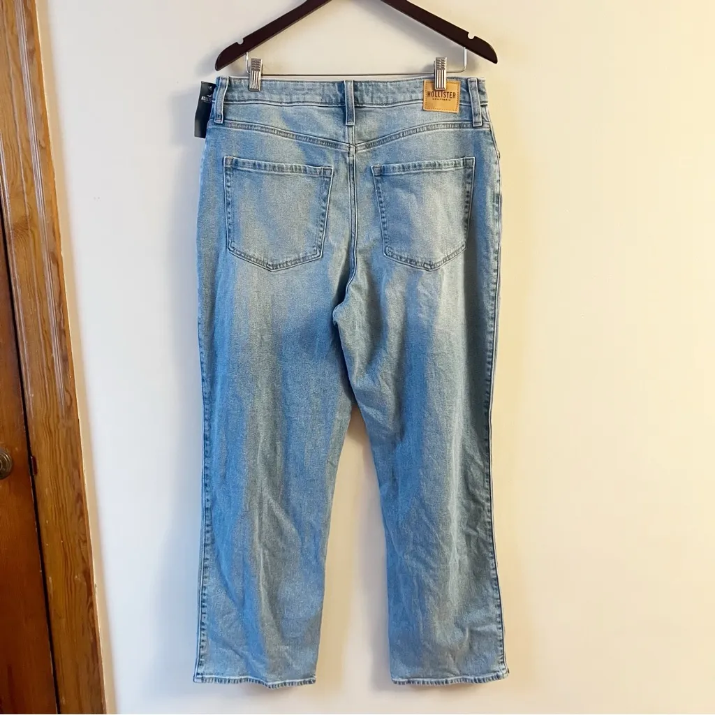 Hollister High Rise Dad Jeans Size 14R/32 Medium Blue Wash Distressed NEW - Image 6
