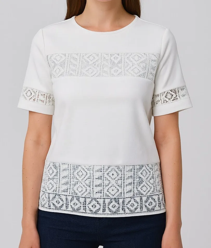 Generation Love Lace Panel Short Sleeve Blouse XS White Boho Cottagecore Luxe - Image 1