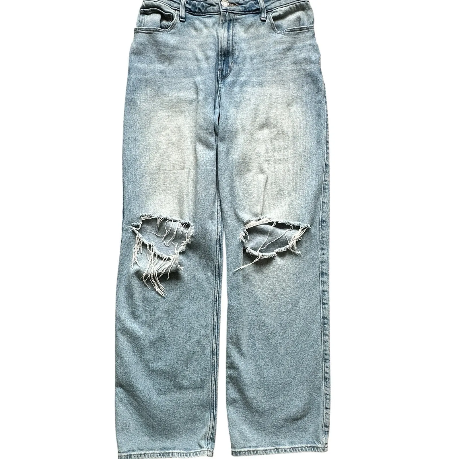 Hollister Ultra High Rise Dad Jeans 10L‎ Light Wash Ripped Knees Straight Leg - Image 2
