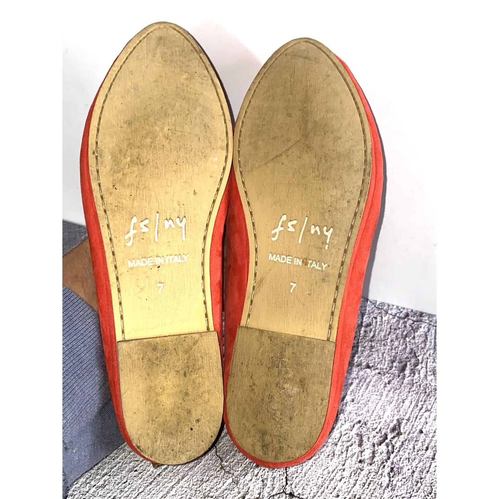 French Sole FS/NY Tomato Red Suede White Trim Bow Loafer Shoes Made Italy - Image 8