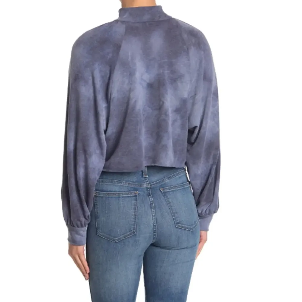 Abound Women's Tie Dye Half Zip Long Sleeve Cropped Sweatshirts Blue Size L, NWT - Image 2