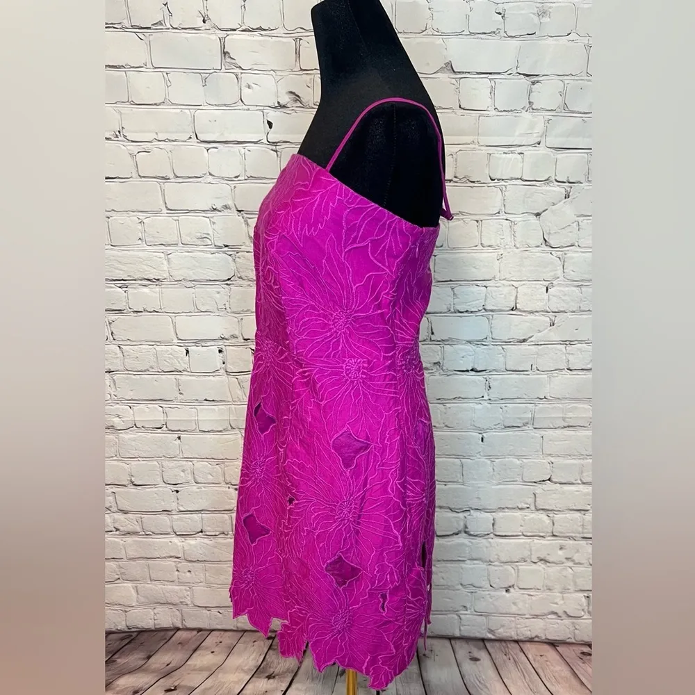 H&M EMBROIDERED CUT OUT MINI DRESS PURPLE PINK MAGENTA 100% cotton sundress L - Image 5