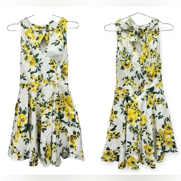 Ivory Yellow & Green Roses Tie Back Halter Mini Dress by Ixia from ModCloth - Image 2
