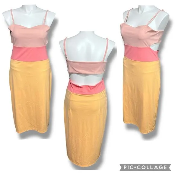 Pink Lily Womens Cutout Bodycon Dress Colorblock Pink Orange Sexy Tube Dress 3XL - Image 2