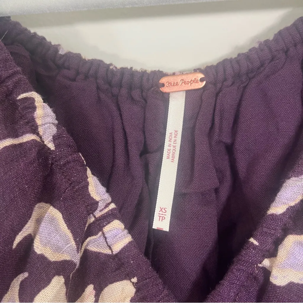 Free People Portia Printed Mini Dress Linen Blend Purple Floral XS - Image 5