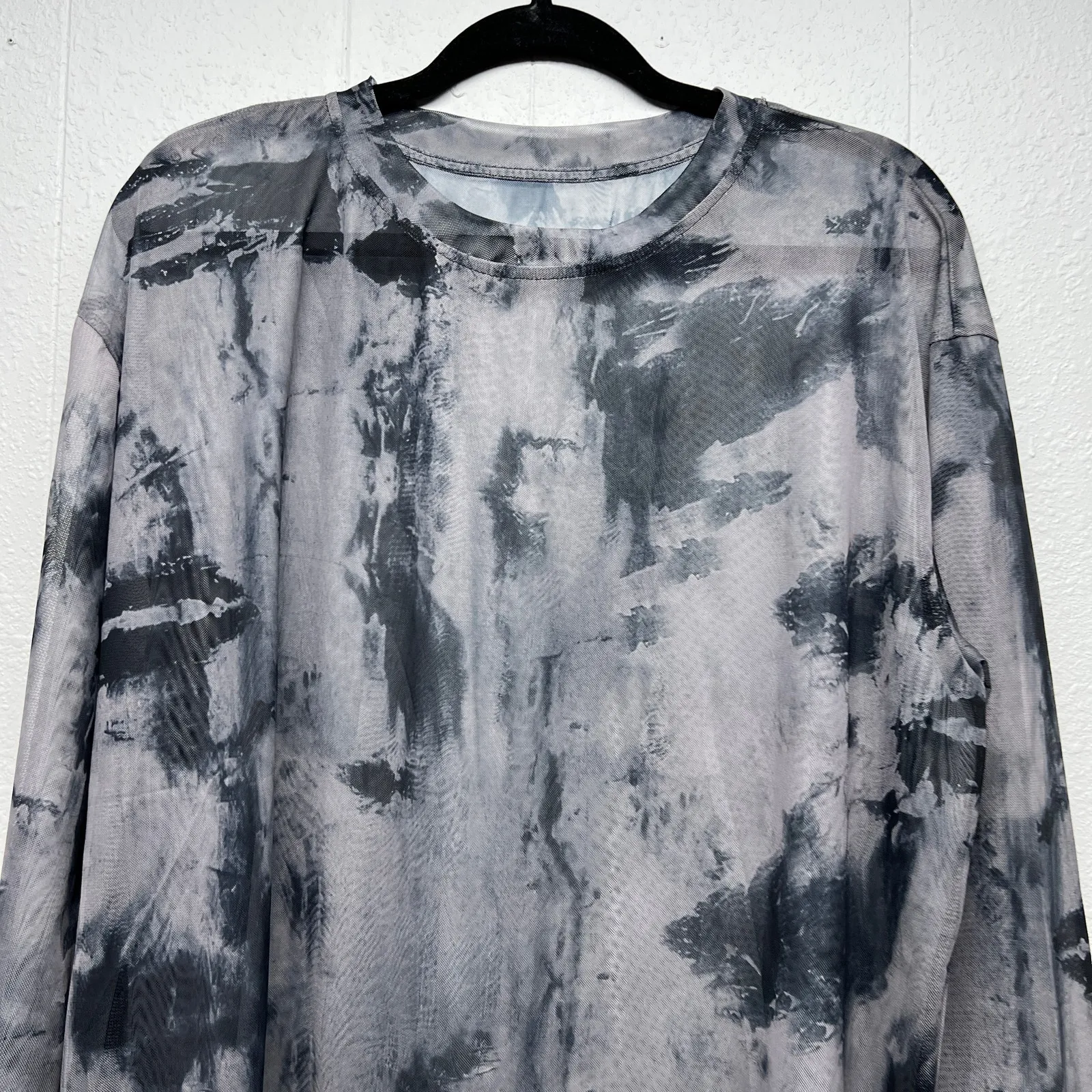 Womens Mesh Tie Dye Top Womens XL Wide Sleeve Whimsigoth Grunge Y2K Coquette Gray - Image 2