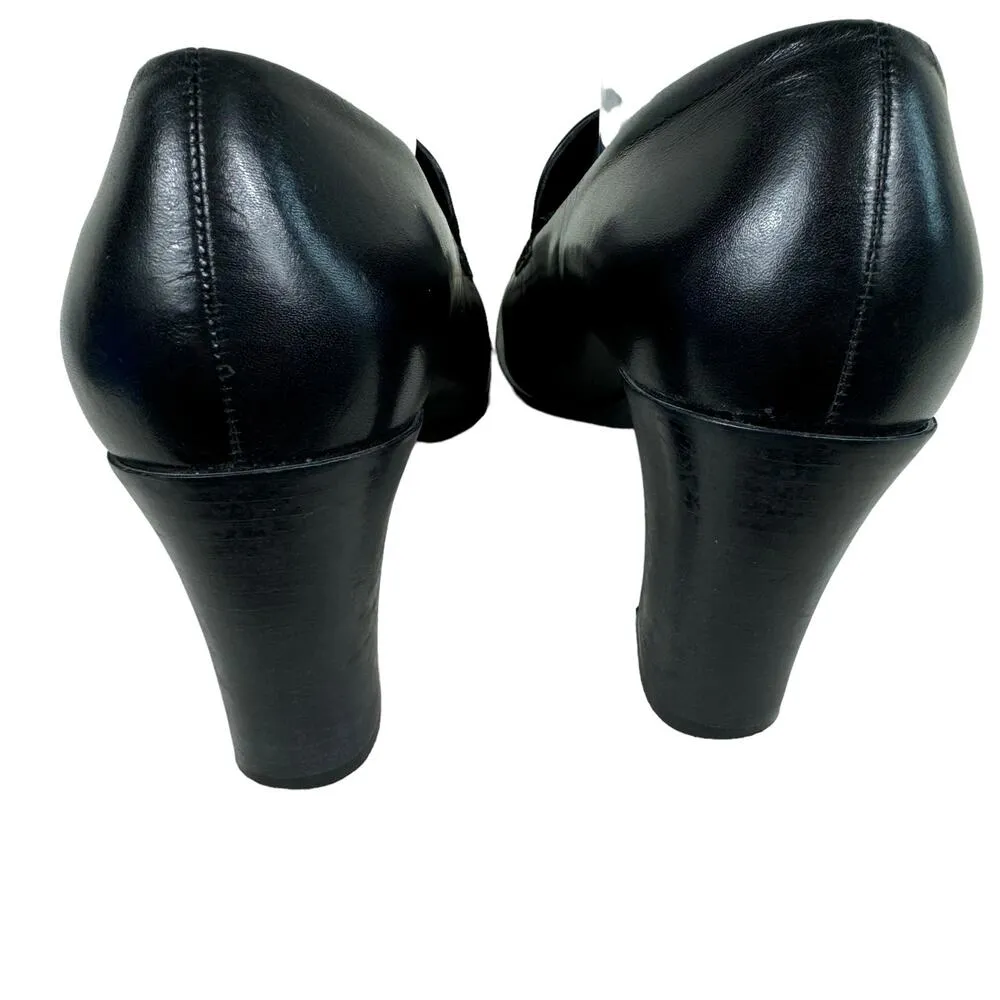 Franko Sarto Black Leather Nolan Tailored Heeled Slip On Loafers Y2K Size 8.5 - Image 3