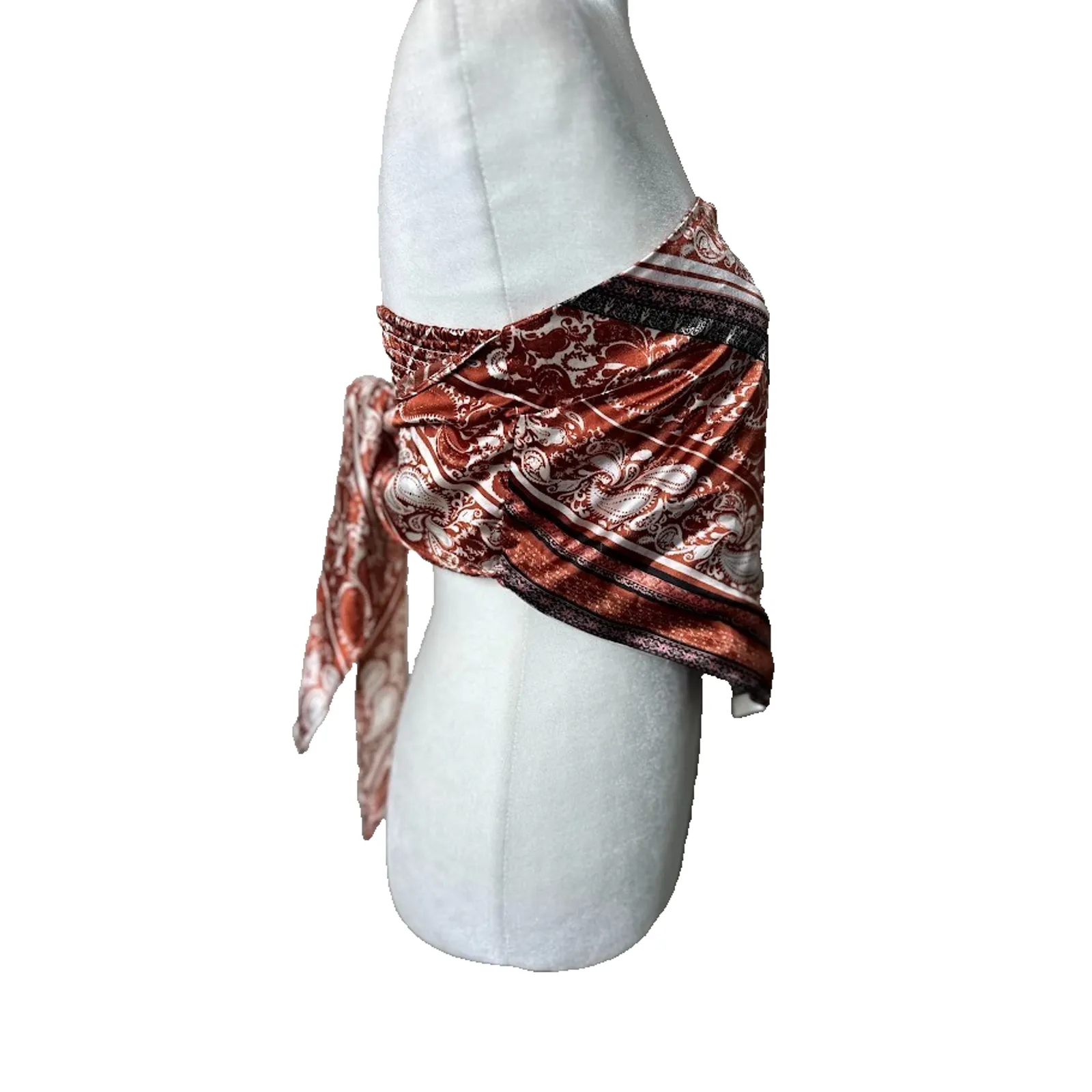 Y2K Rue 21 Brown Crop Bandana Paisley Tie Top Festival Boho Coachella Large - Image 4