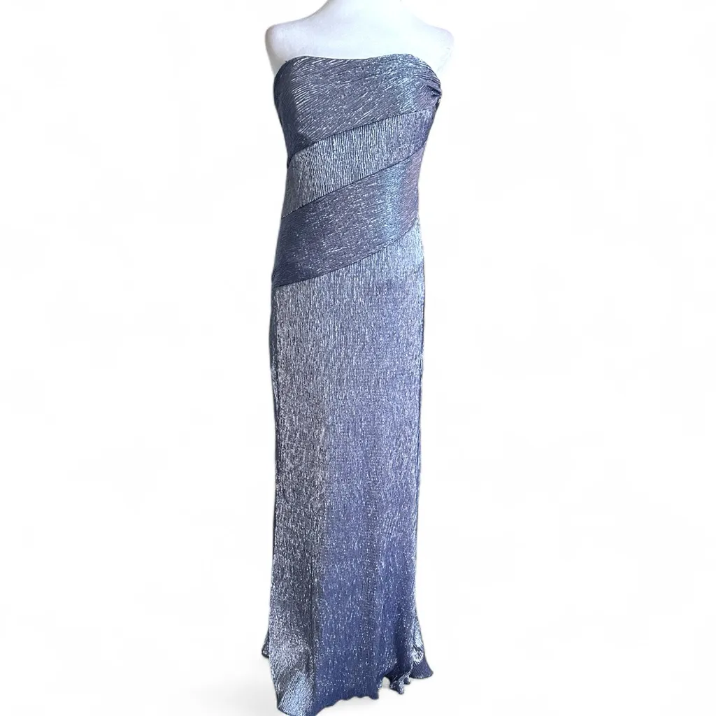 RENE RUIZ COLLECTION Strapless Metallic Column Gown 12 Teal Mermaid $1395 Blue - Image 3