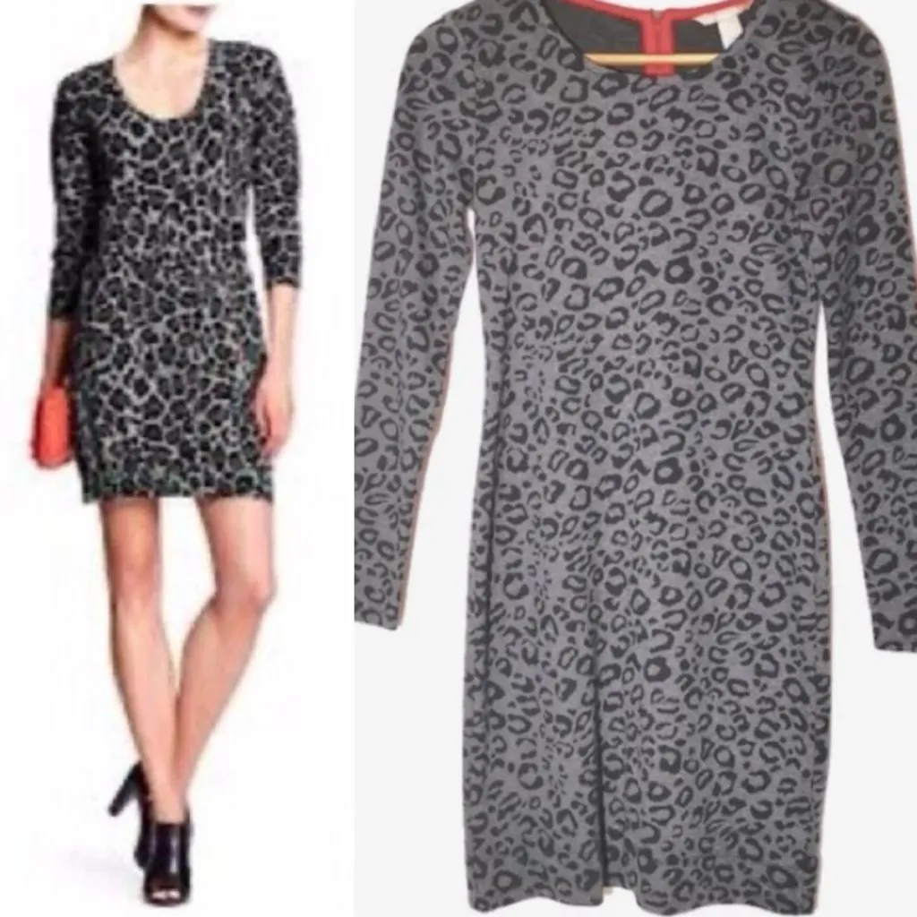 Banana Republic Leopard Print Sweater Dress 6 Stretch Knit Y2K Club Punk Goth - Image 2