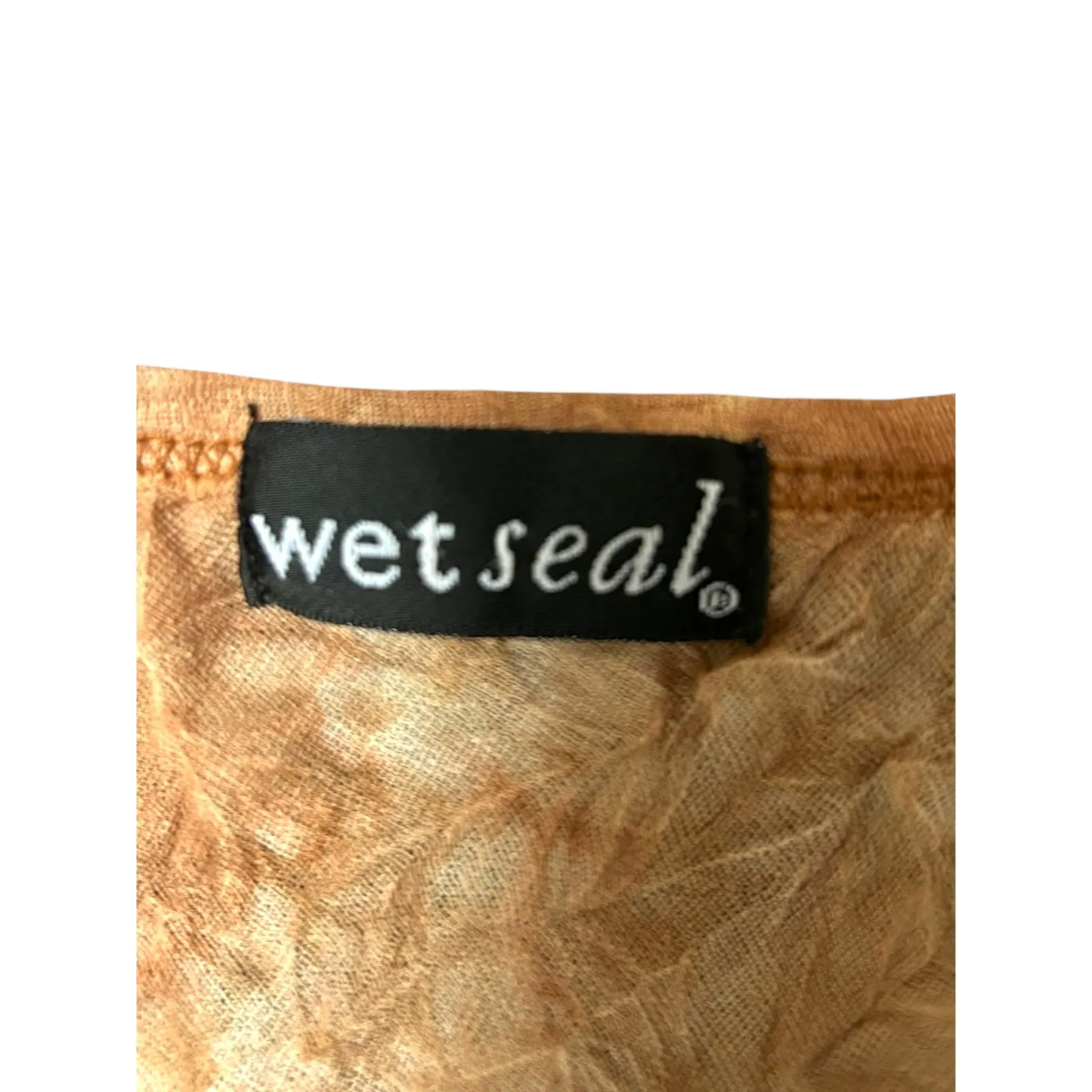 VTG Y2K Wet Seal Tie Dye Burnout Sheer Split Short Sleeve Ruffle Trim Top‎ Shirt - Image 4