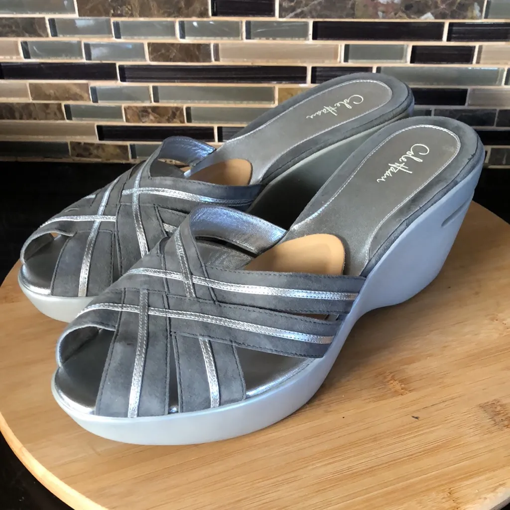 Lot of 2 pair Cole Haan Austyn Peep Toe Wedge Sandal Mule Slides‎ size 11B - Image 8