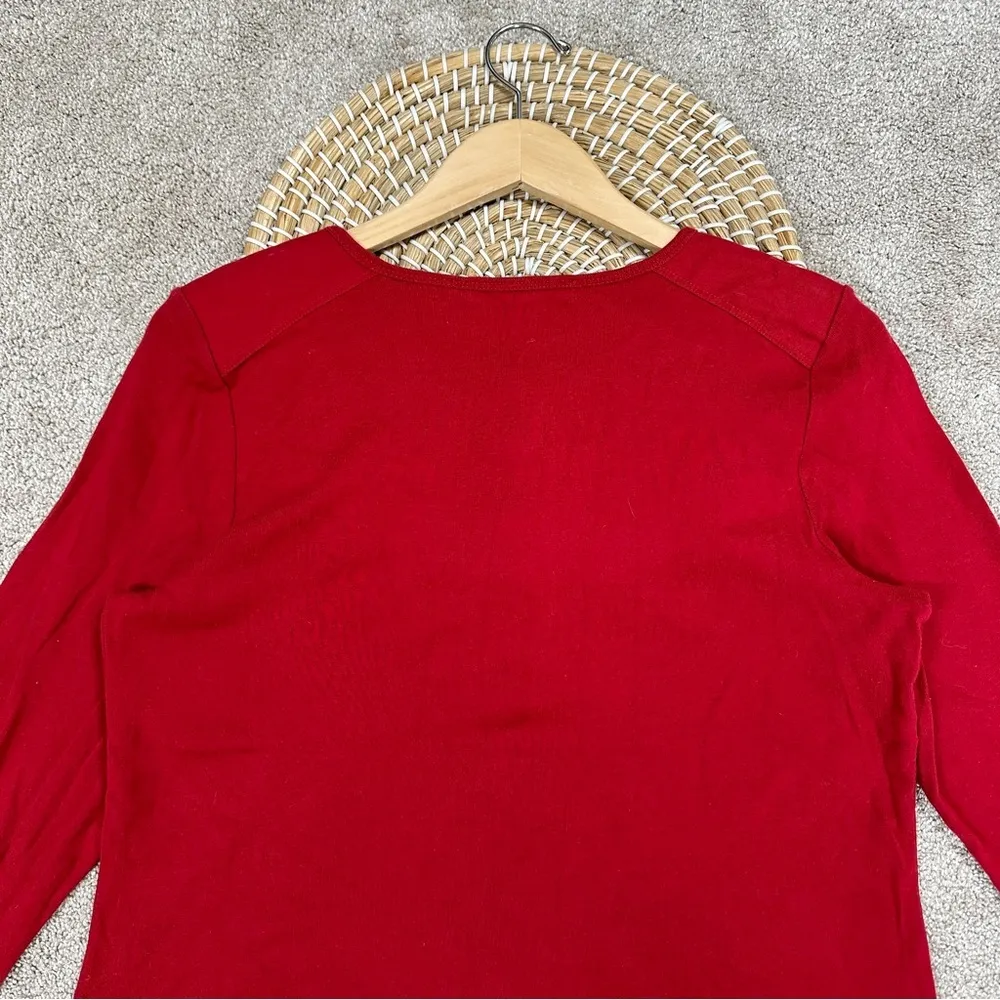 Lauren Ralph Lauren Henley Top Shirt Longsleeve Cotton Logo Embroidery in Red L Size L - Image 5