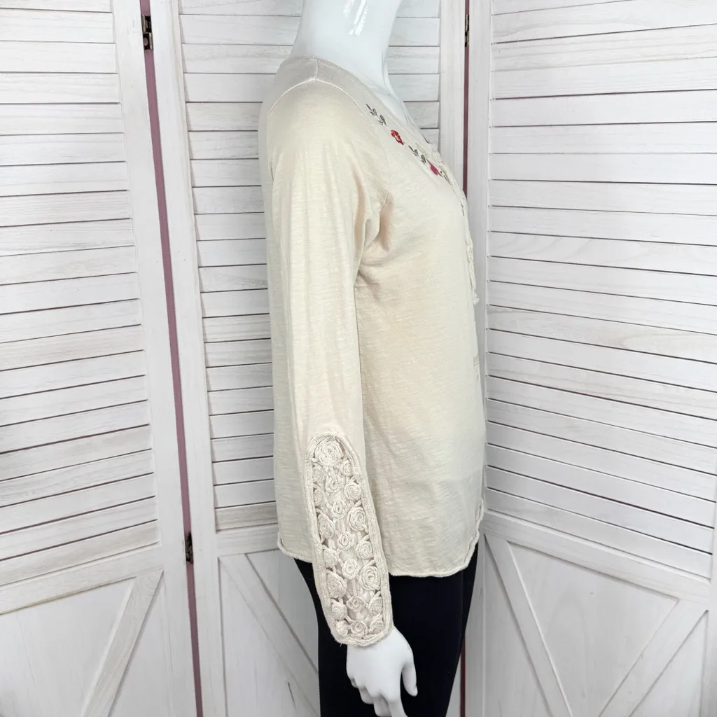 Disney Boutique Hawaiian Bambi Henley Tee Shirt Long Sleeve Cream Medium - Image 3