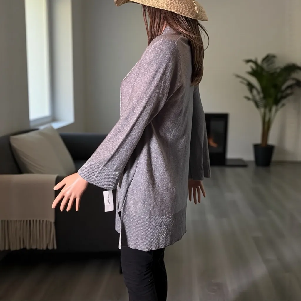 Jones Studio Metallic Open Cardigan NWT Gray Silver Shimmer. Work to evening. - Image 8