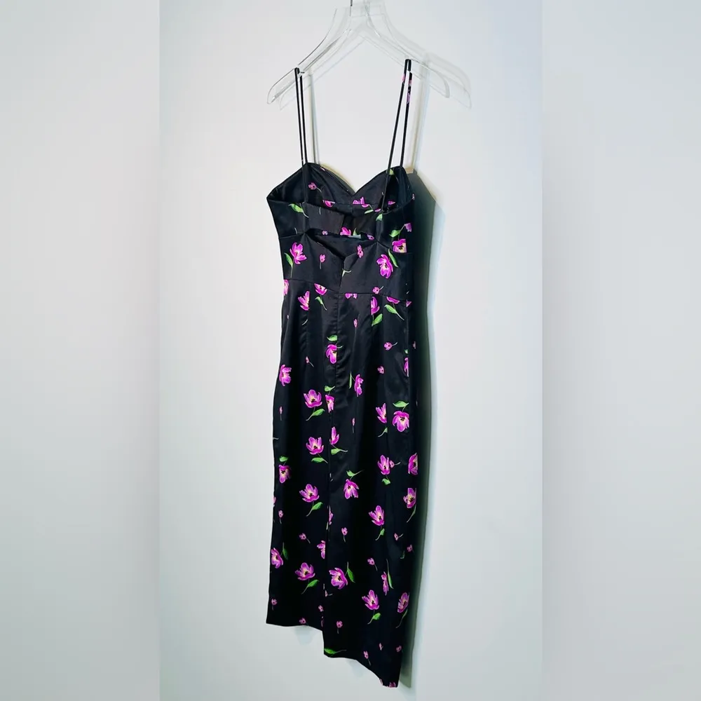 Milly Uma Satin Black Purple Floral Midi Sheath Dress Size 4 NWT - Image 8