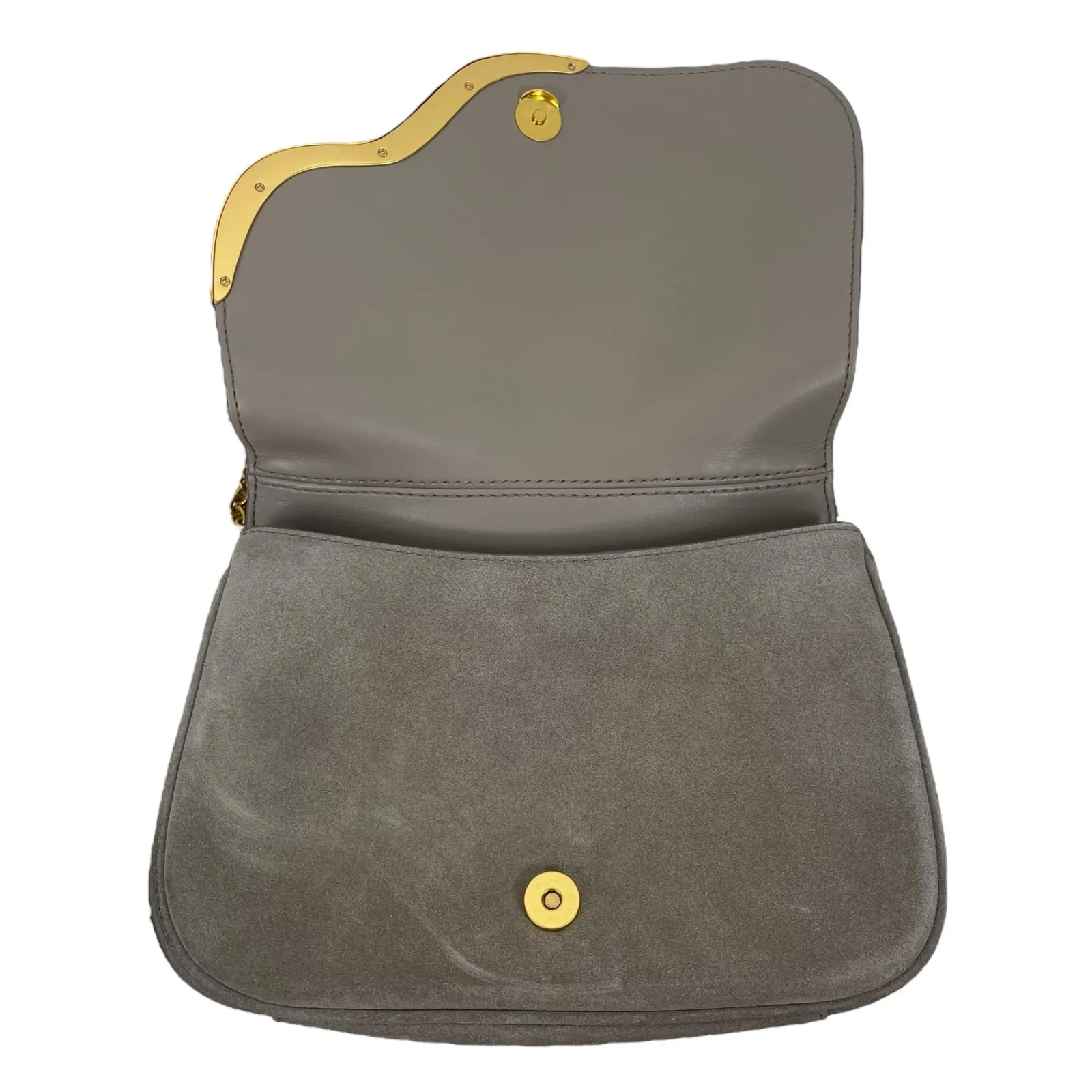 Donna Karan Malverne Leather Suede Crossbody Bag In Cloud Grey Gold - Image 9