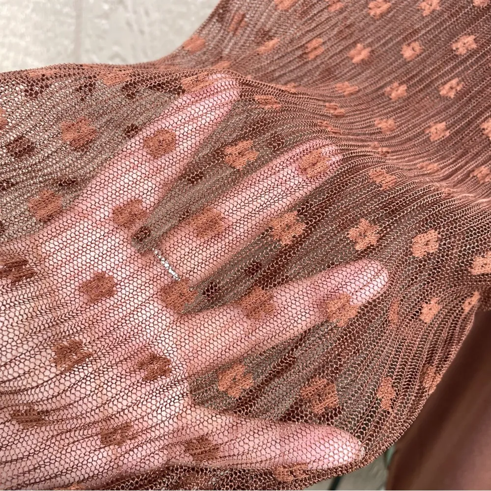 Cato Womens Shirt Blouse Brown Floral Mesh Long Sleeve V Neck Plus Size 22/24 - Image 9