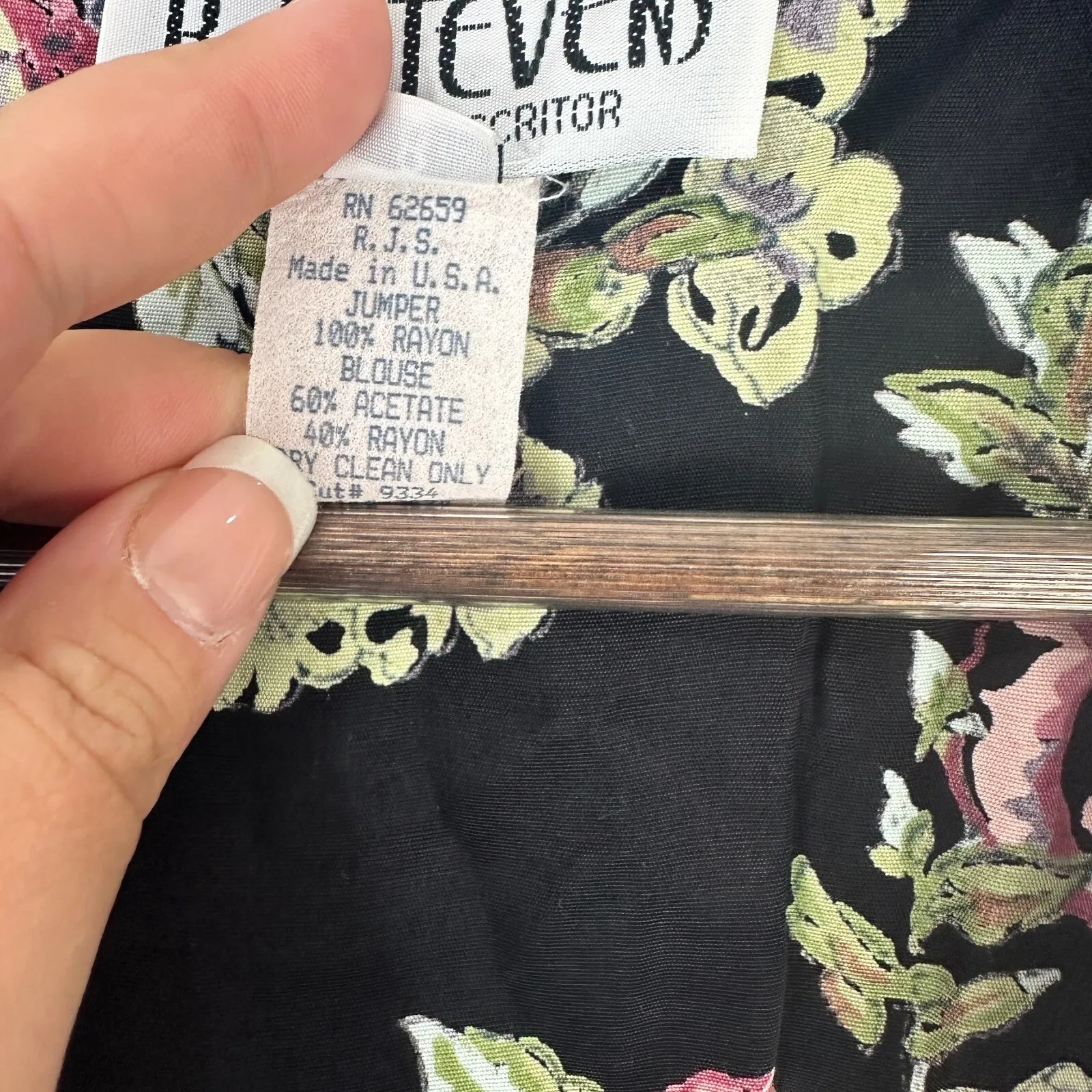 RJ Stevens‎ Black Floral Midi Dress Size 8 Vintage Cottagecore Romantic Boho - Image 3