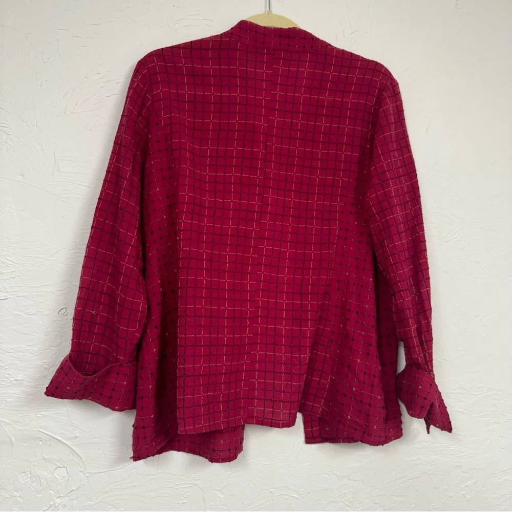 Habitat Pink Plaid Button Down Shirt Womens S Oversized Lagenlook Casual Artsy - Image 4