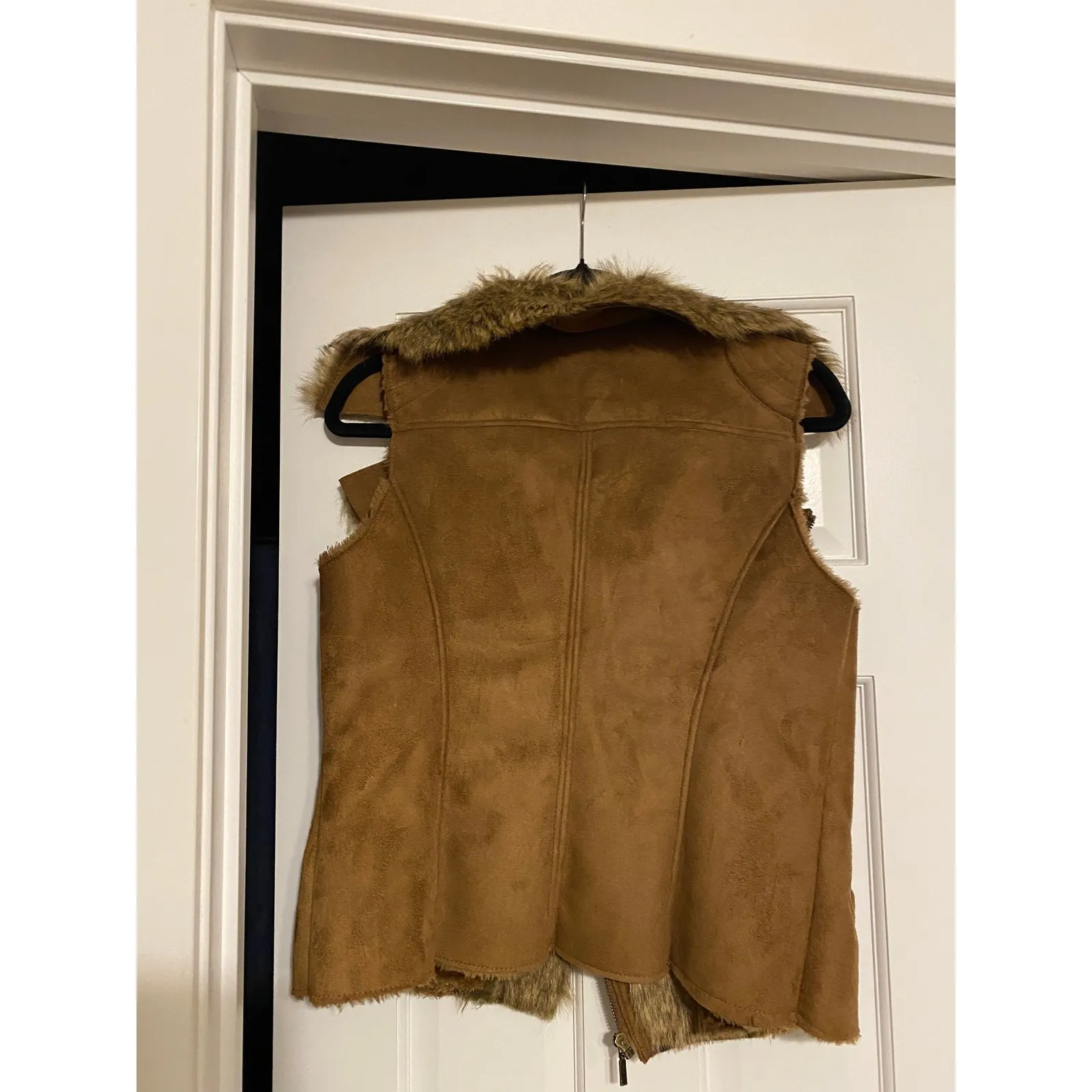 Vintage Y2K Suede Fur Lined Shearling Brown Vest Small Boho 70s Glam Scandigirl - Image 5