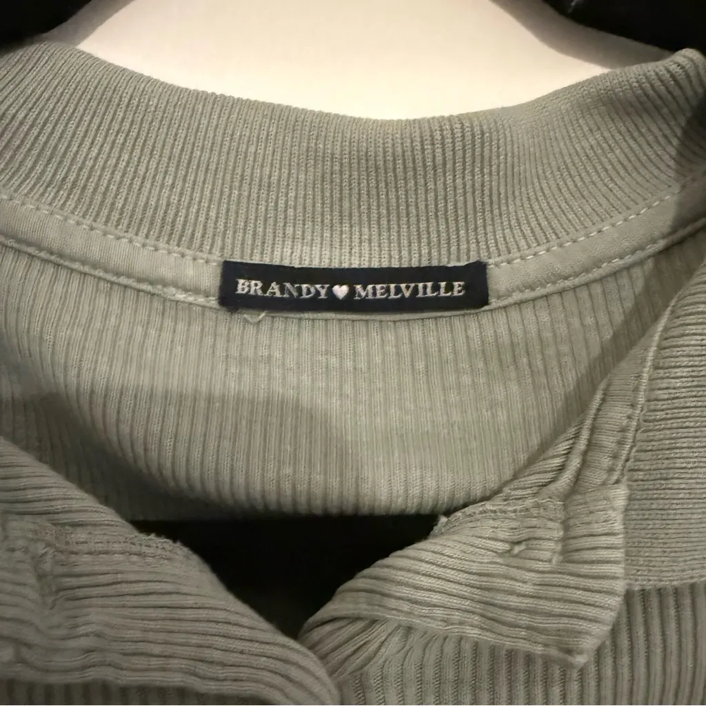 Brandy Melville Sage Green Ribbed Button-Up Top - Image 3