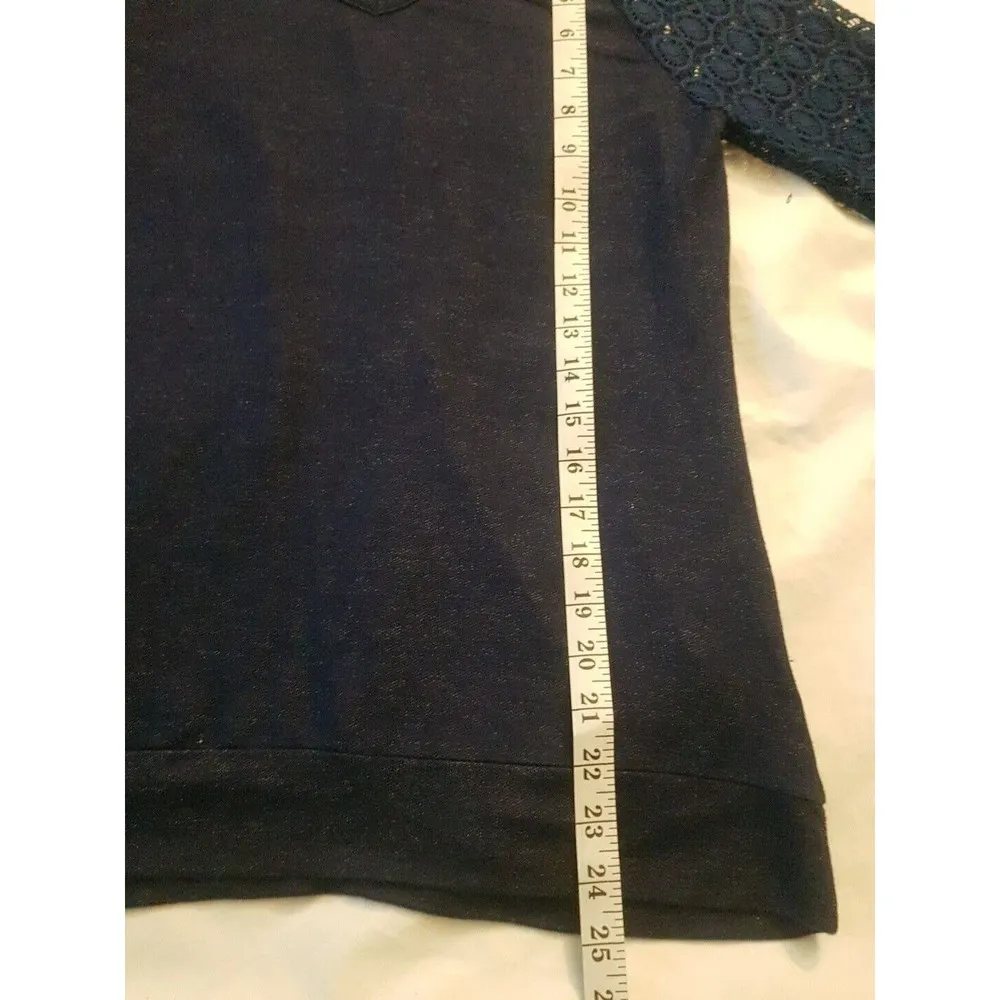 Loveappella Womens Size XS Blue Blouse Top Nerbi Lace Sleeve Keyhole Back Knit - Image 11