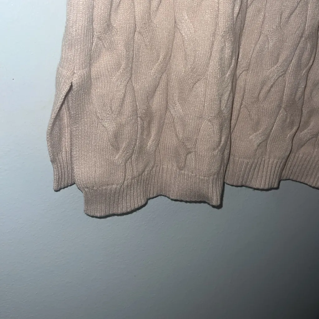 Women's Fall Oversized Sweater Dress Long Sleeve Vneck Chunky Cable Knit Tan Size L - Image 7