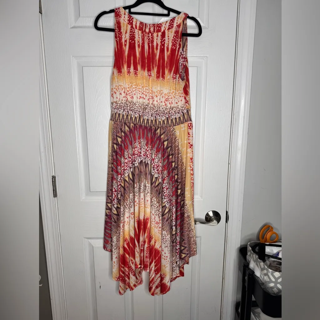 SOMA Keyhole Scarf Hem Midi Dress Women's XS Multicolor Stretch Cutout Boat Neck Orange Size M - Image 4