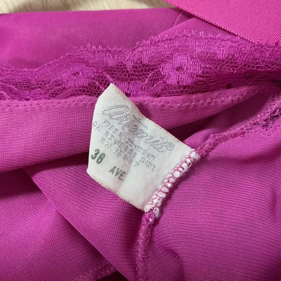 Vintage Anthea Style 8025 Baby Doll Fuchsia Lace Trim Slip Dress 38 Ave Size M - Image 5